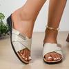 Fashion 2025 Female Shoes Metal Decoration Open Toe Women's Slippers Casual Plus Size Wedges Sandals Outdoor Daily Comfortable Slippers