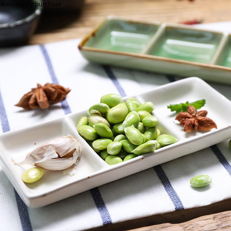Seasoning Dish 3 Grids Snack Bowl Ceramic Dinner Plate Dipping Dishes Seasoning Plate Soy Sauce Dish Vinegar Dishes Snack Tray