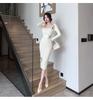 Off-White Floral Elegant Slim-Fit French Autumn/Winter Dress