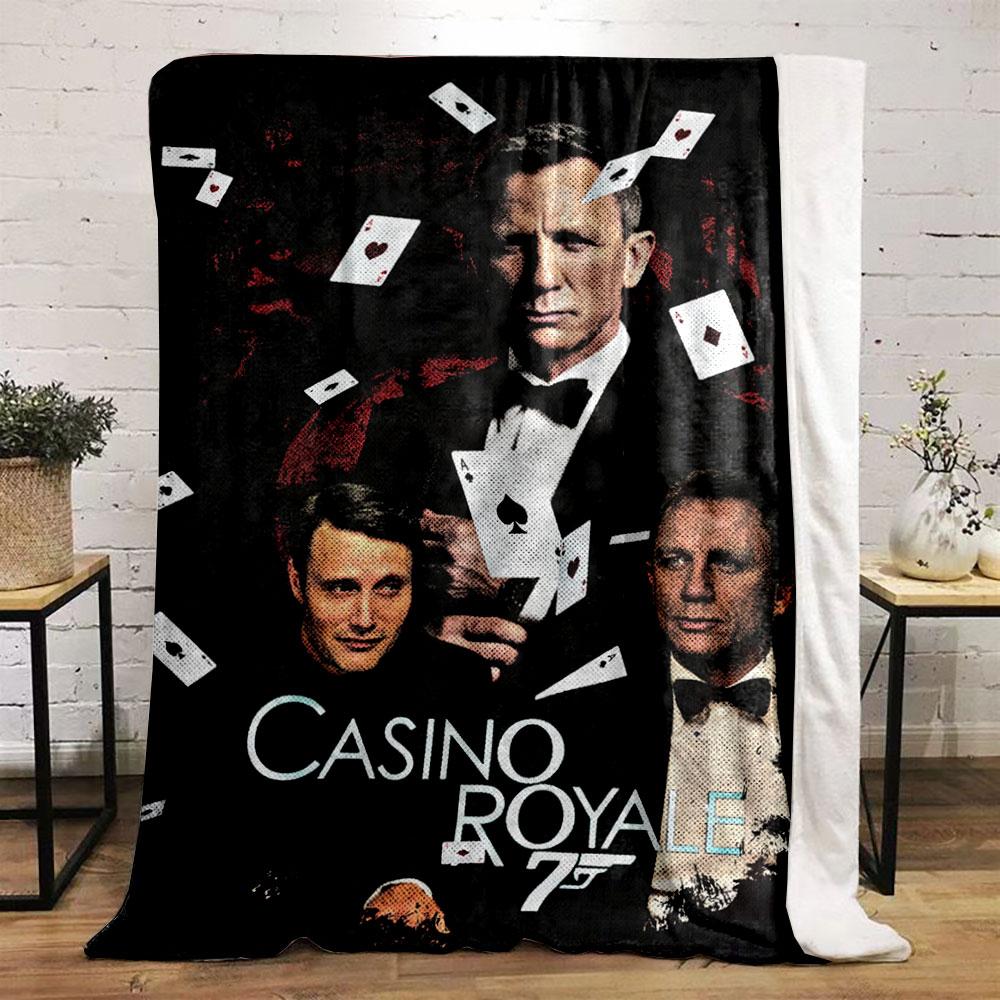 Classic Casino Royale 007 Poster Dark Warm Blanket, Perfect Throw for Living Room and Bedroom, Silky Soft Blanket for Restful Sleep