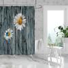 1 piece of 180x180cm wooden board with daisy pattern printed shower curtain partition, waterproof and mold resistant