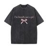 Im Literally Just A Girl Pink Bow Washed Vintage Short Sleeve Loose Streetwear Tee