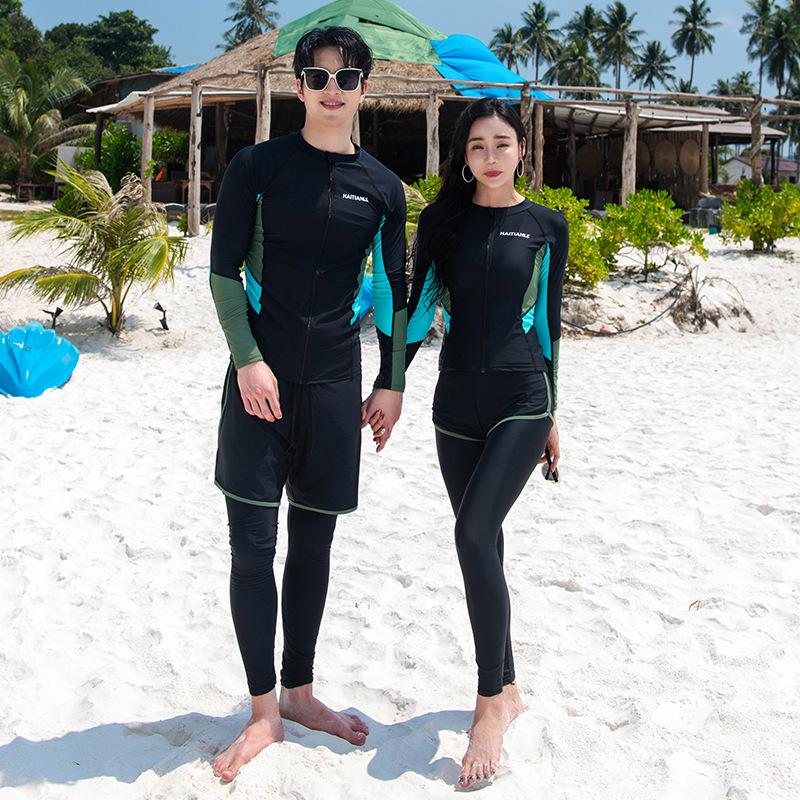 

Colorblock Scuba Diving Swimsuit Set: Long Sleeve and Pants for Couples XXXL
