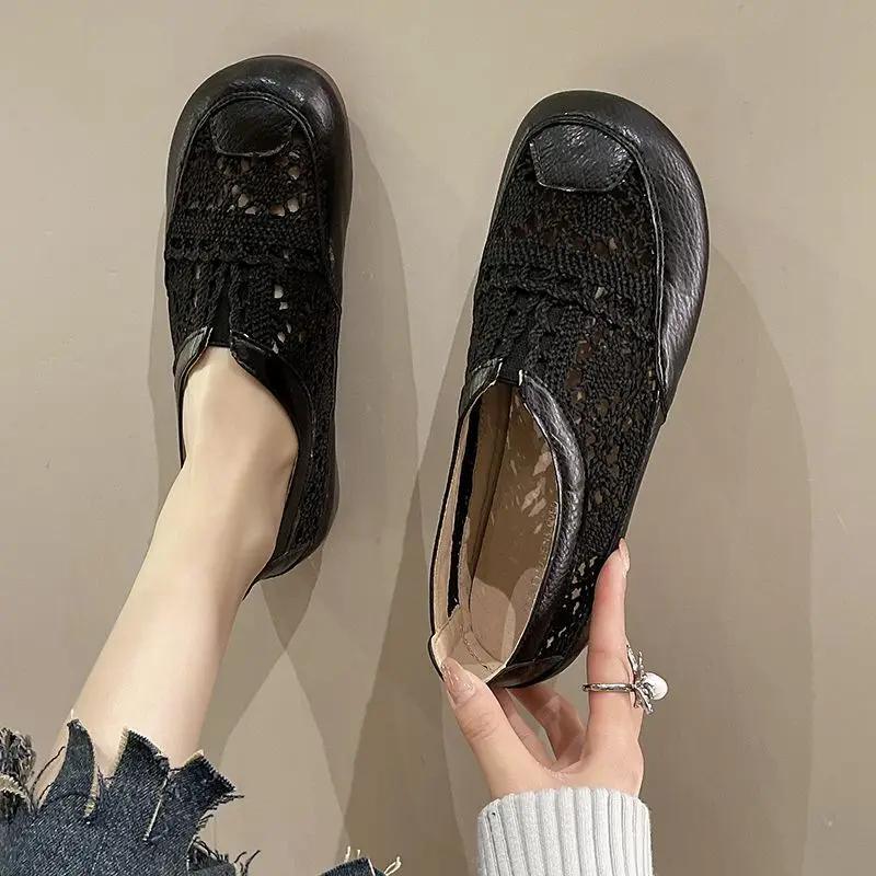 Fashion Mesh Flat Ladies Footwear Cute Women's Shoes Round Toe Flats Kawaii Low Heel Elegant with Discount Vacation Comfortable Trend