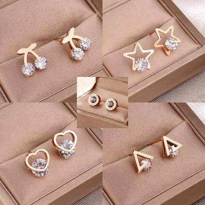 Trendy Koreanische Mode Zirkon Kristall Stud Ohrringe für Frauen Vielseitige Edelstahl Weibliche Ohr Zubehör Mädchen der Schmuck