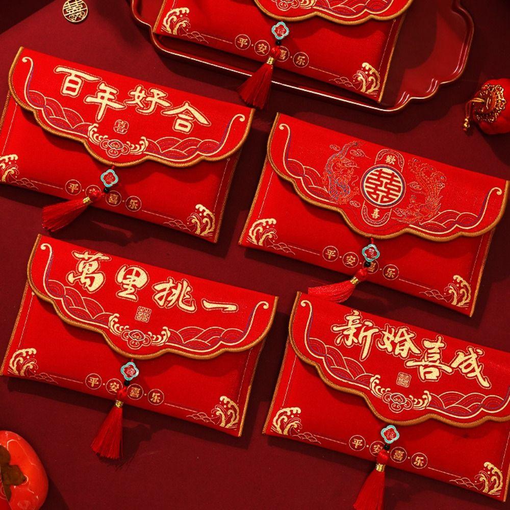 Spring Festival Brocade Red Envelope Tassels New Year Money Bag Money Red Pocket  Wedding Birthday