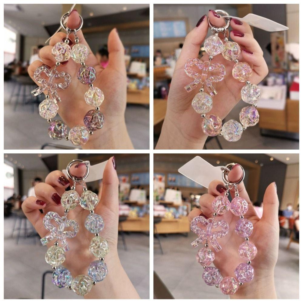 Bag Hanging Beaded Phone Chain Irregular Transparent Beads Pendant Sweet Candy Keychain  Key Decor