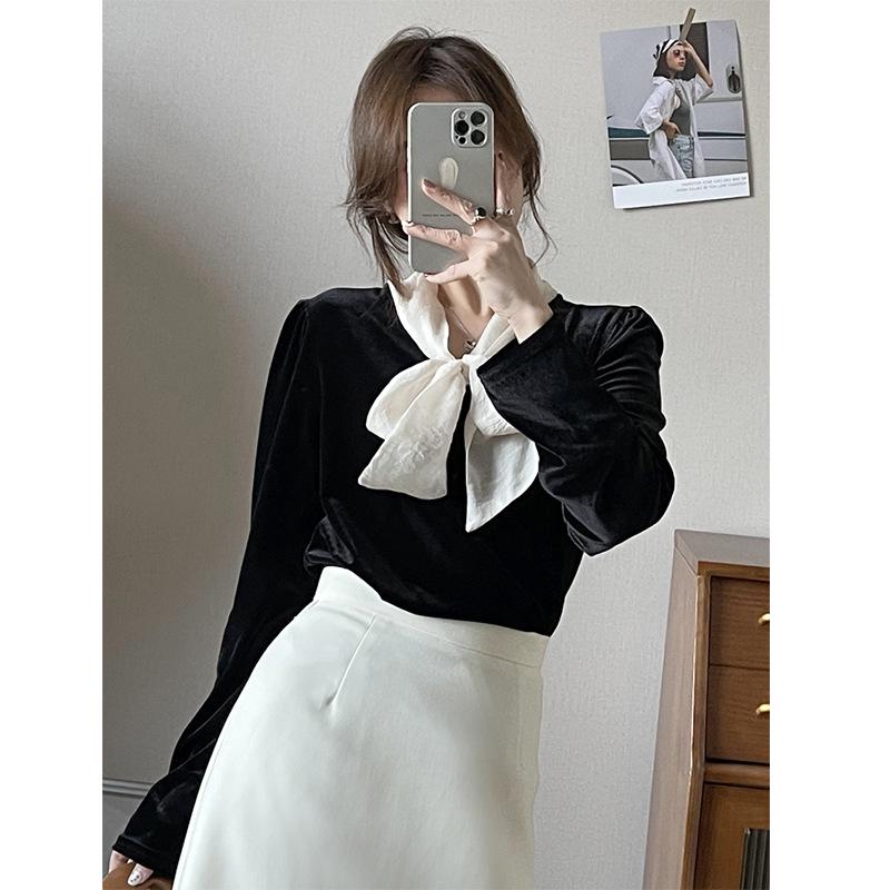 Oranžová Zhi Dámská Vintage Francouzská Sametová Halenka - Kolekce Podzim 2024