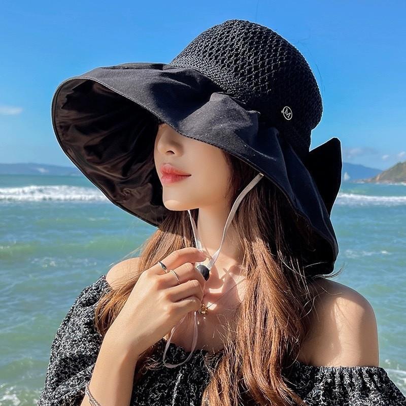 Sunscreen Hat Women's UV Protection Sun Hat Foldable Vinyl Bucket Hat Face Covering Seaside Large Brim Sun Hat
