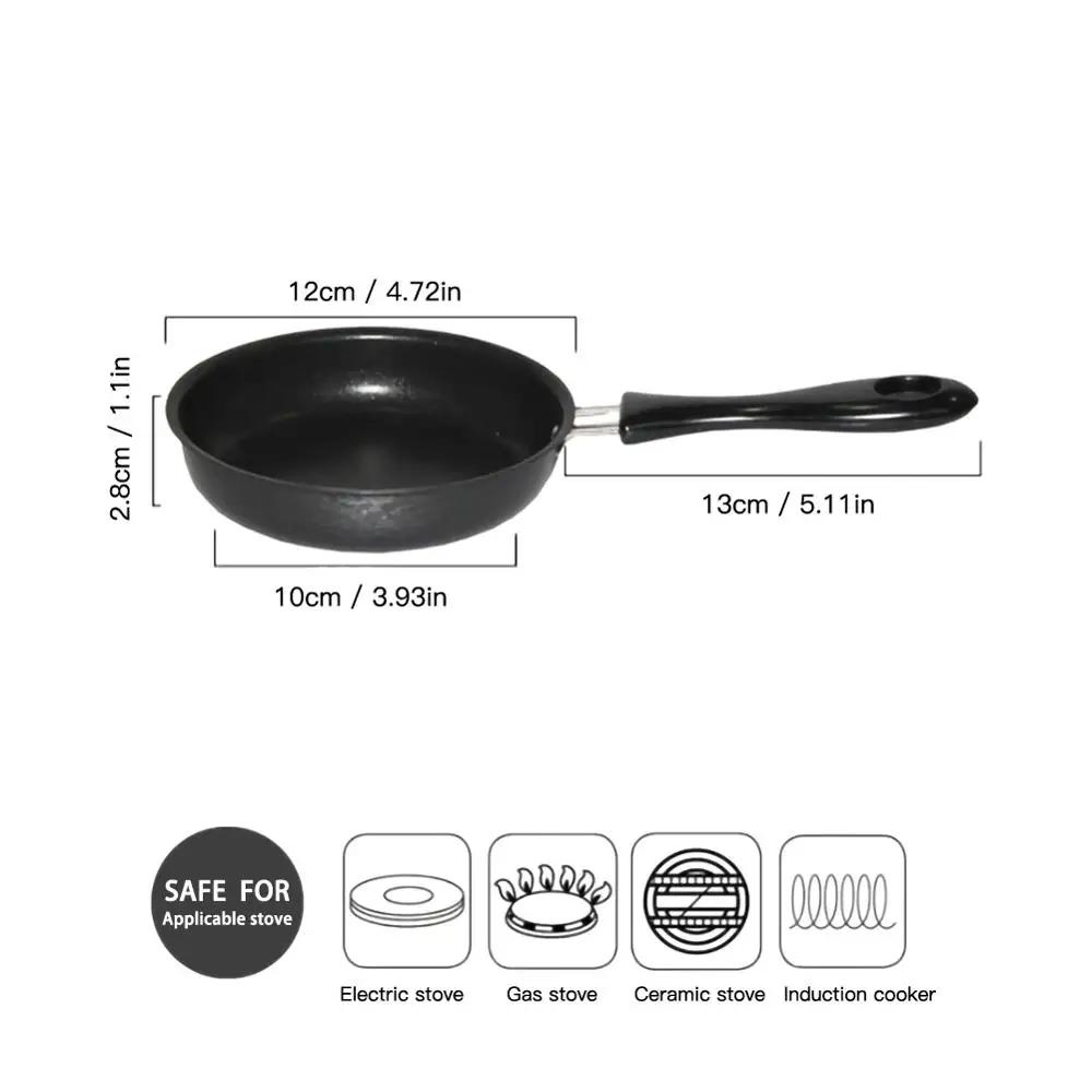 Mini Frying Pan Poached Portable Egg Household Small Kitchen Cooker Cookware 12cm Nonstick Iron Skillet with Anti-scald Handle