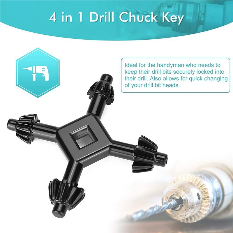 1 llave de portabrocas de 4 vías, llave de portabrocas universal para taladro, llave de portabrocas portátil 4 en 1 para la mayoría de taladros y herramientas eléctricas.