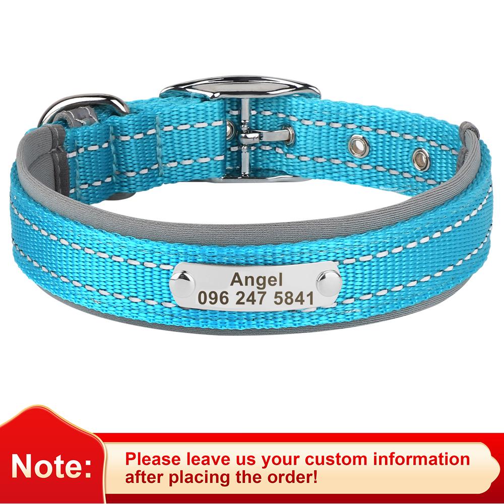 Reflective Dog Collar Free Personalized Dog Necklace Adjustable Engraving Pet Name Collars for Small Medium Large Dogs Pitbulls