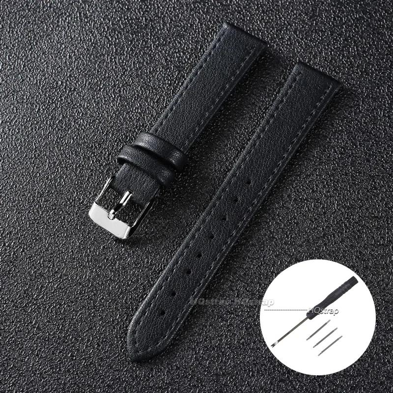 

Ultra-thin Leather Watchband 10mm 12mm 14mm 16mm 18mm 20mm 22mm Watch Belt Strap for Women Small Size Brown White Black Bracelet 12mm&silver buckle чёрный