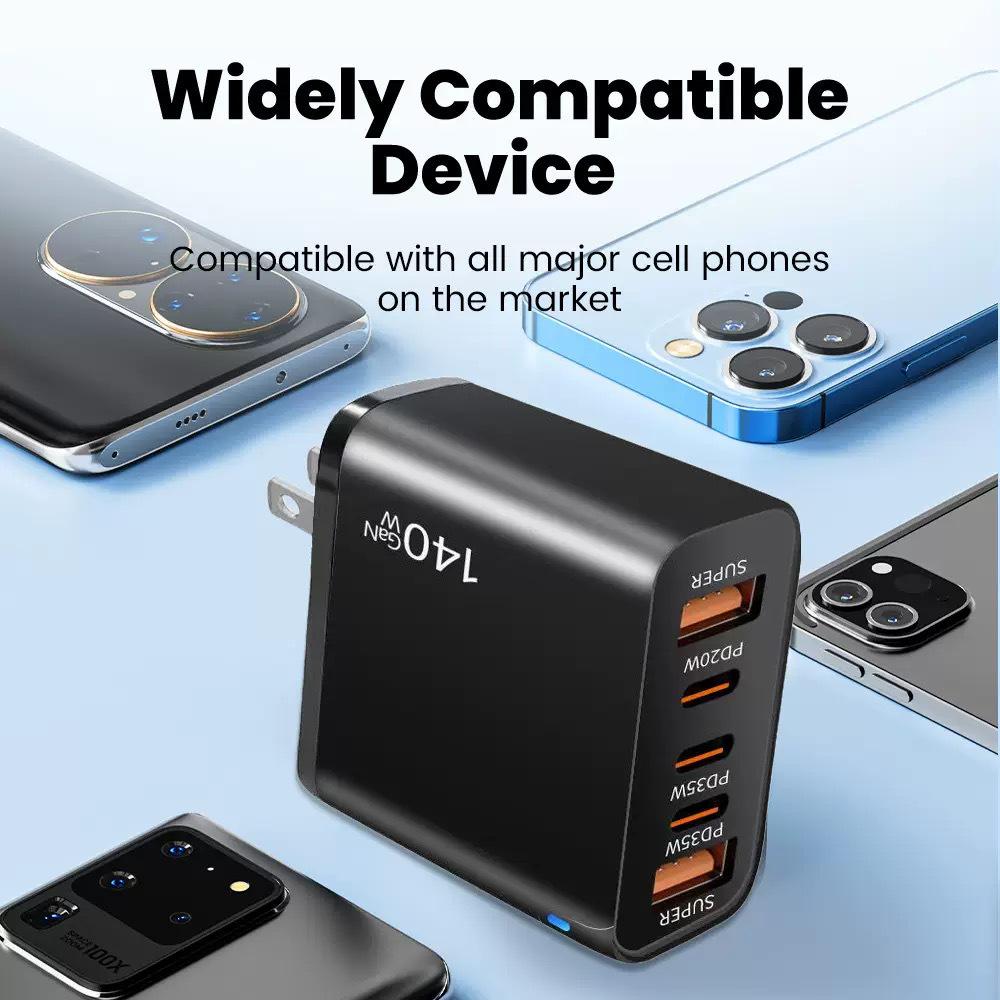 140W GaN Multi-Port Charger: Type-C Plug Adapter with US/EU/UK Standard, PD Fast Charging