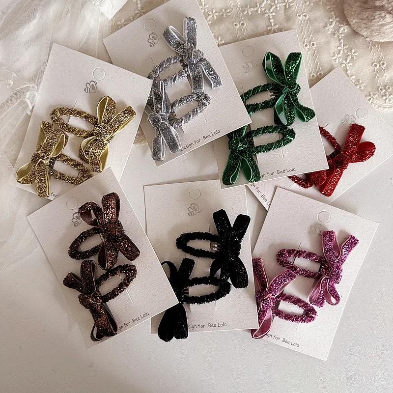 2pcs Christmas Headwear Glitter Baby Girl Hair Clip Kawaii Bow Bang Side Clip Shiny Hair Pin Kids Hair Accessories
