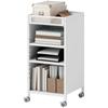 Mobile Bookshelf with Adjustable Shelves, 3-Tier Rolling Cart with Top Basket, White