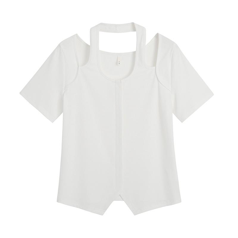 

Summer Plus Size Spicy Girl Off-Shoulder Halter Neck Slimming Top Pullover T-Shirt 3XL (recommended 80-90 kg)