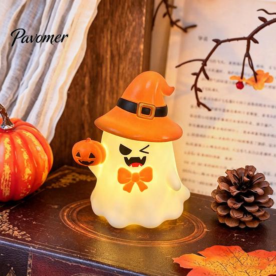 Cute Halloween Room Decor Ghost/Pumpkin LED Night Light for Desktop Decoration, Battery Party Operated Nursery with Warm Glow Home Small Gift Kids