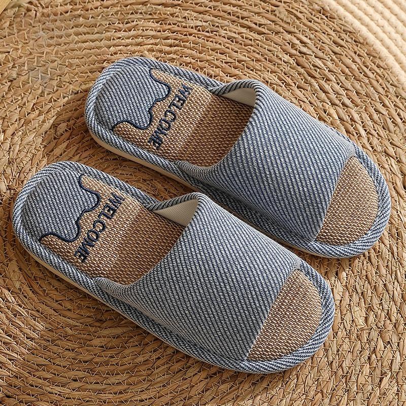 Home Linen Slippers for Women, Cute Bear Design, Summer, Anti-slip and Breathable, Men's Indoor Household Floor Slippers