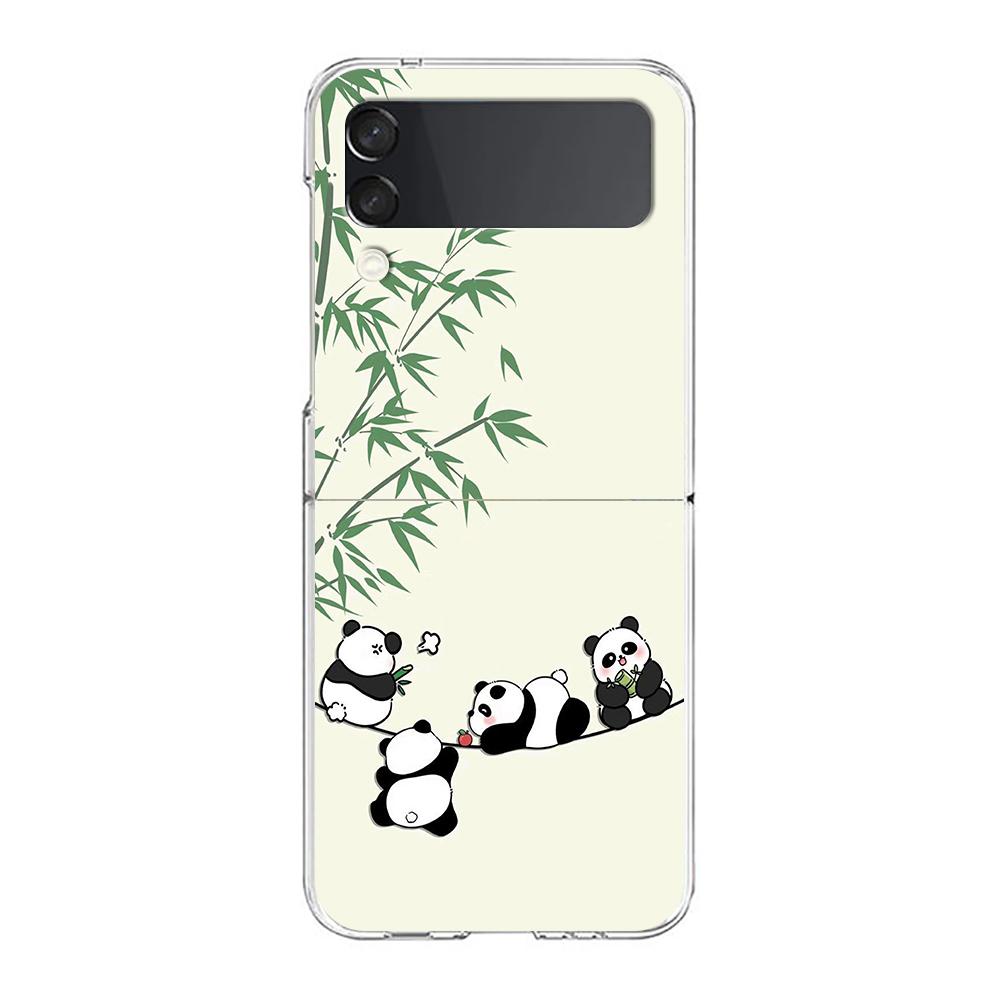 Phone Case For Samsung Galaxy Z Flip 3 4 5 Hard Folding Clear PC Bumper For Samsung Z Flip 6 Back Cover Cartoon panda