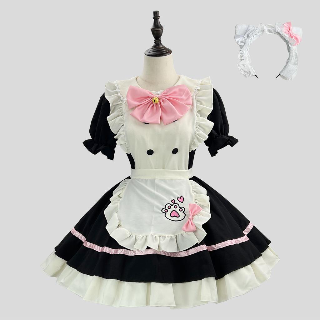 Cute Maid Short-sleeved Dress Cosplay Lolita Halloween Women's Costume + Headband 2-piece Set