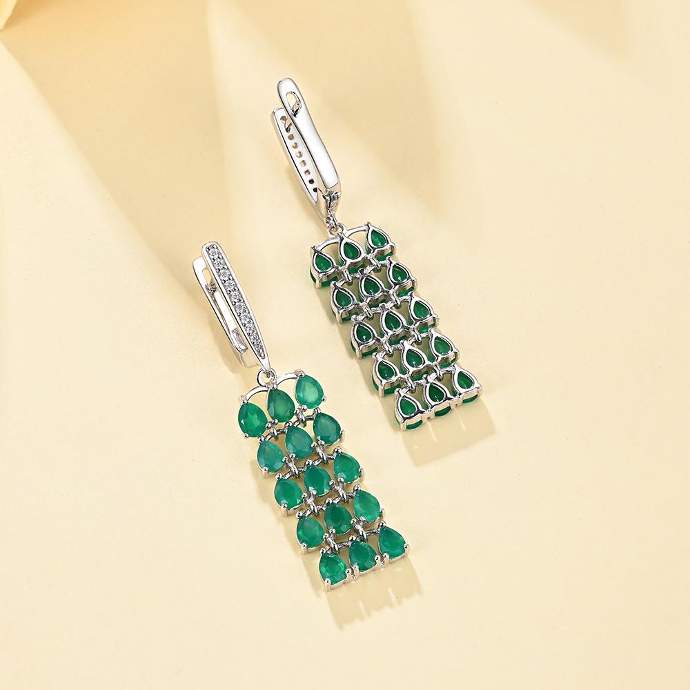 Ohrringe mit langem Verschluss, natürlicher grüner Achat-Edelstein, 925er-Sterlingsilber, modischer und luxuriöser Schmuck für Damen, Hochzeit, Blumenstrauß und Partys als Geschenk