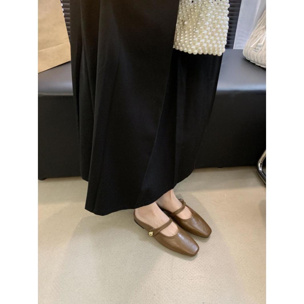 

2024 новые плоские французские туфли-мешки Мэри Джейн с головкой-мешком, женская новая верхняя одежда, темперамент, квадратная головка, полуподдержка, одинарные туфли 39 коричневый