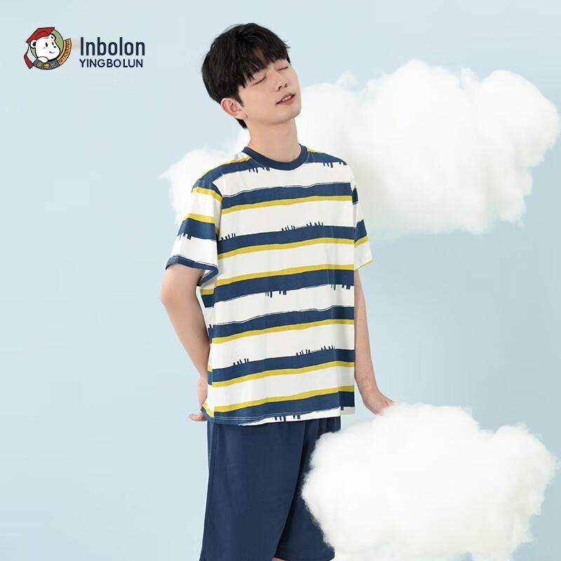 Yingbolun Teen Boys' Summer Pure Cotton Short-Sleeve Pajama & Loungewear Set