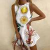 Robe Mini Femme Col Rond Sans Manches Coupe Ample Imprimé Fruit de Mer Homard Robe Tunique Décontractée Été Plage