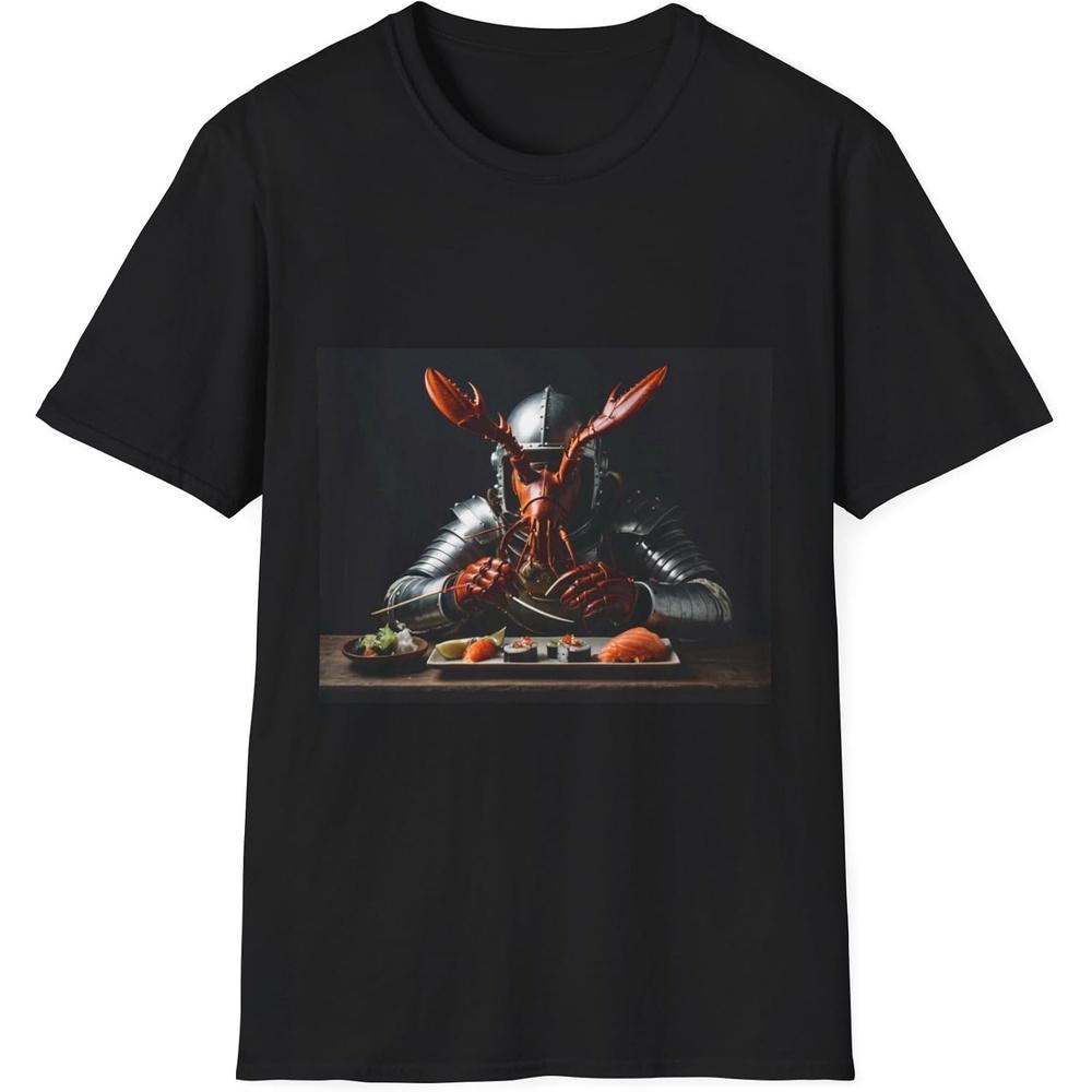 Funny Lobster Eating Sushi T Shirt Fun Gift Lobster Wearing Armor Shirt 4XL чёрный