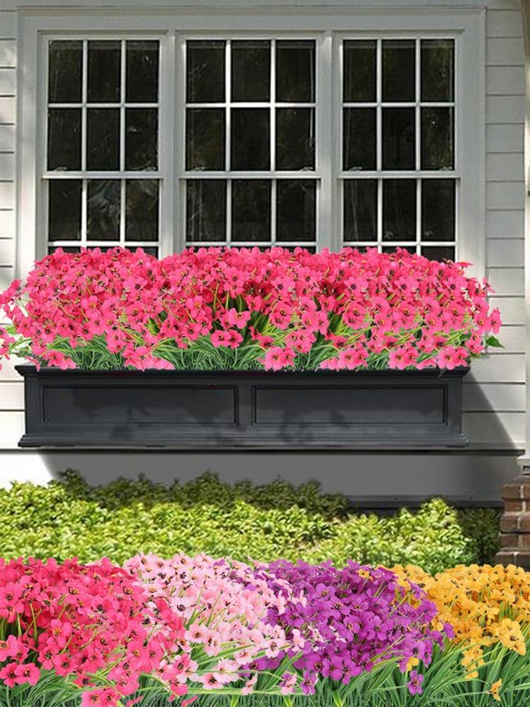 10 Bündel künstliche Blumen für den Außenbereich, UV-beständig, Kunstblumen, kein Verblassen, künstliche Kunststoff-Grünsträucher, Pflanzen für Küche, Zuhause, Hochzeit, Gartendekoration