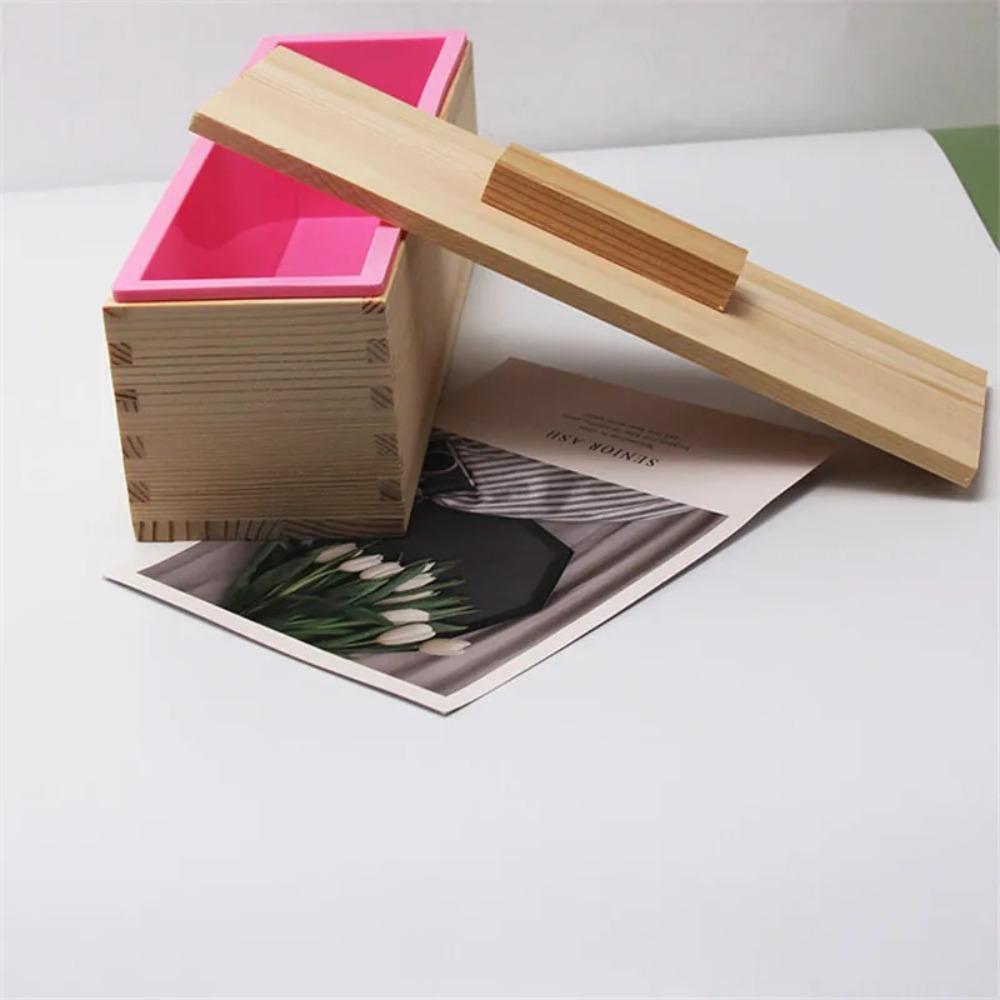 Rectangle Loaf Mould with Wooden Box and Lid Toast Mold DIY Silicone Soap Mold  Cake