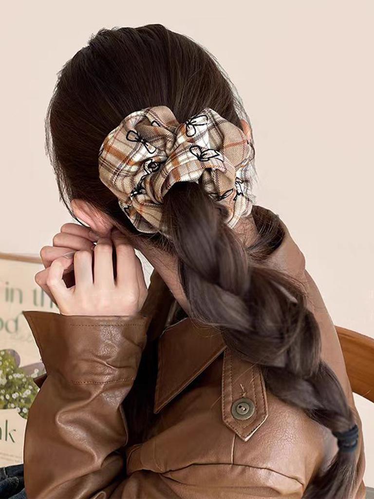 Plaid Polka Dot Solid Colorful Scrunchies for Women Girls, No Damage Elastic Hair Ties for Thin Thick Hair