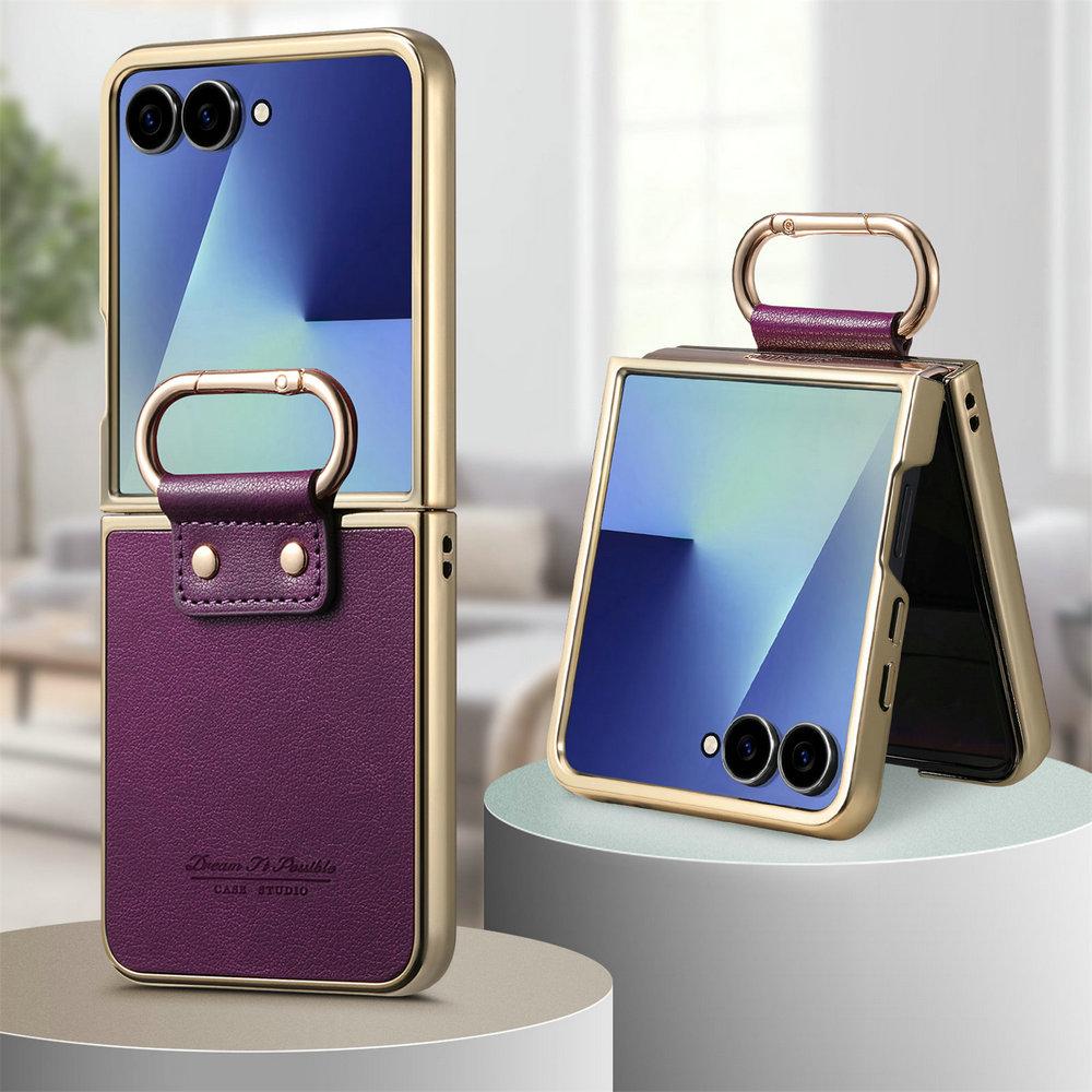 Custodia di Lusso Z Flip7 5G per Samsung Galaxy Z Flip 7 FE Pannello Posteriore in Pelle Corazzata Copertura ad Anello per Galaxy Z Flip 6 5 4 Funda Etui