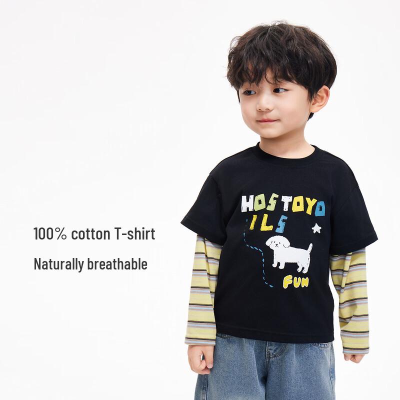 Boys' Cartoon Print Faux Layered Long Sleeve T-Shirt