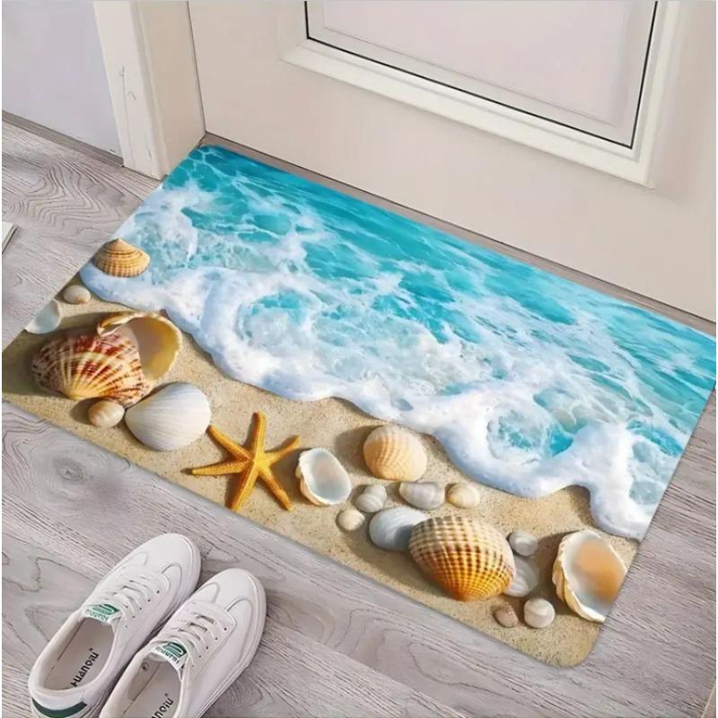 Beach Waves Carpet Mat 3D Shells Starfish Rug Welcome Text Sand Non-Slip Home Decoration Seaside Floor Mats Welcome Mat Door Mat