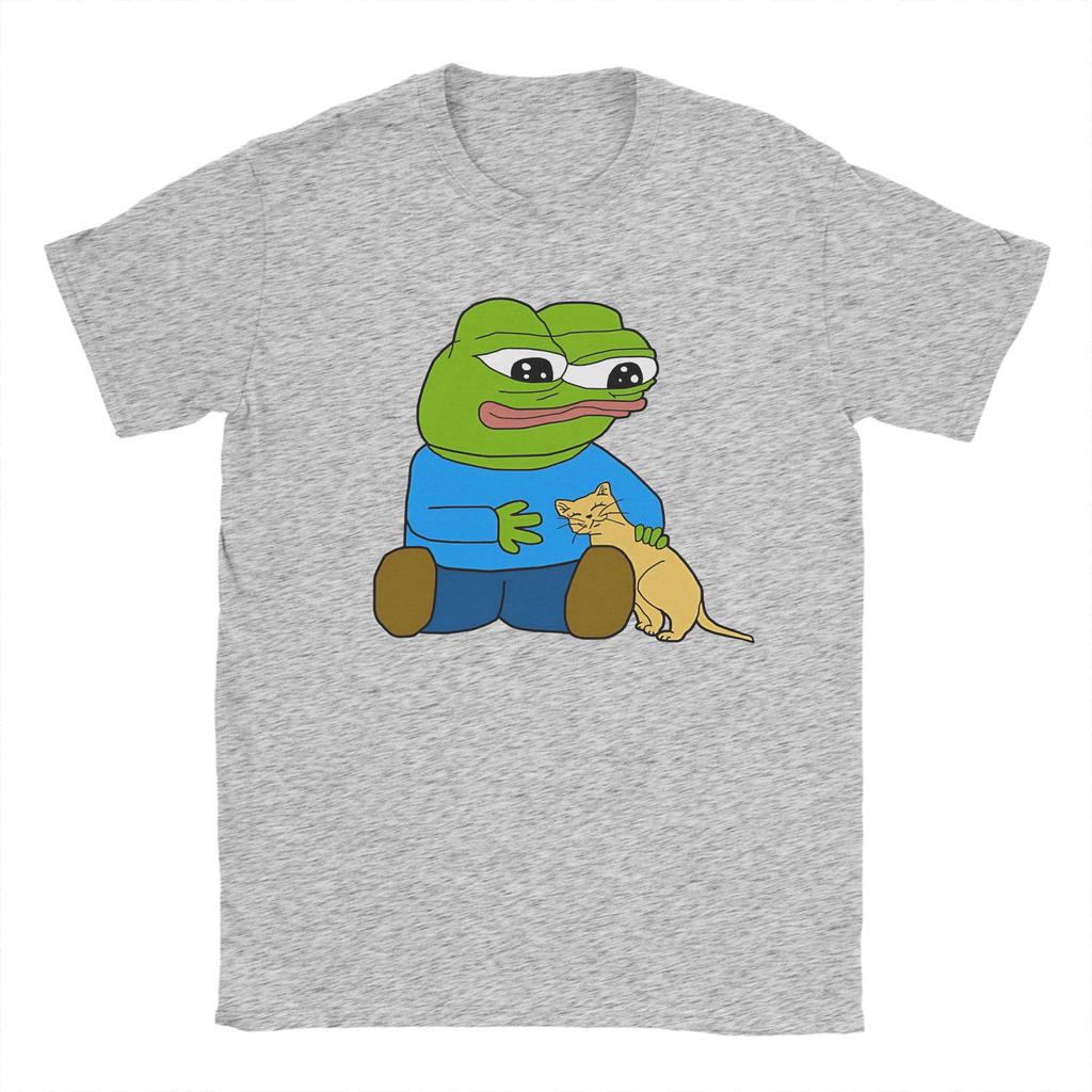Men T-Shirt Pepes With Cat Novelty Cotton Tee Shirt Short Sleeve  T Shirts Crew Neck Clothing Printing