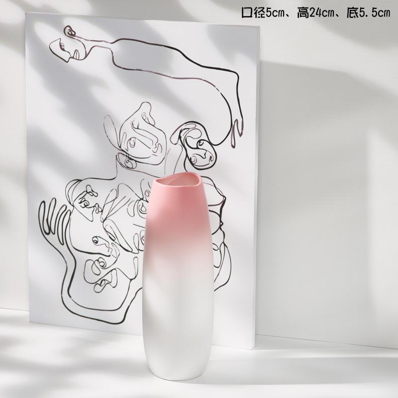 Nordic Ceramic Vase Pink Gradient Home Decor Flower Vase for Living Room Entrance