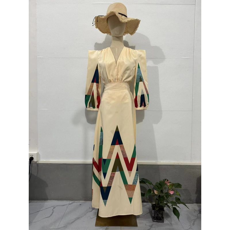 

European and American New Fashion Print Temperament Top Skirt sets Printed Top and Skirt Set Image color S