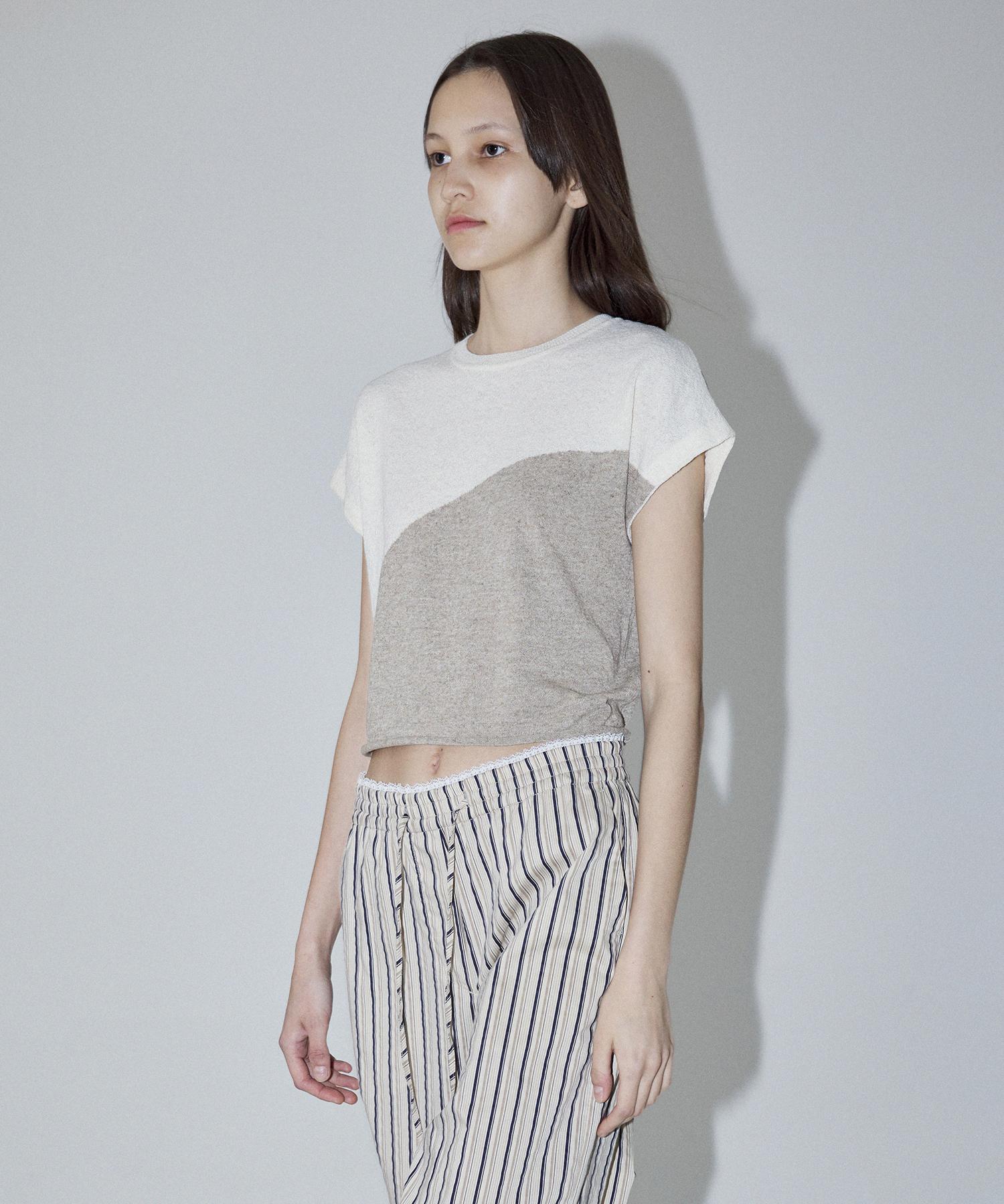 Enor Two Tone Drawstring Knit Top - Cream Cream