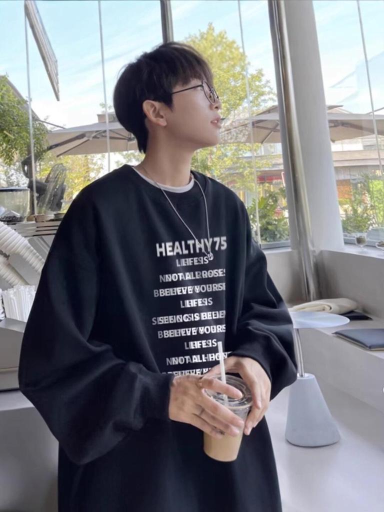 Trendy American High Street 2025 Autumn/Winter Round Neck Printed Long Sleeve Hoodie Pullover