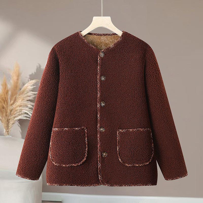Autumn & Winter Women's Lambswool Leather-Fur Coat with Fleece, Short Style for Mid-to-Older Age