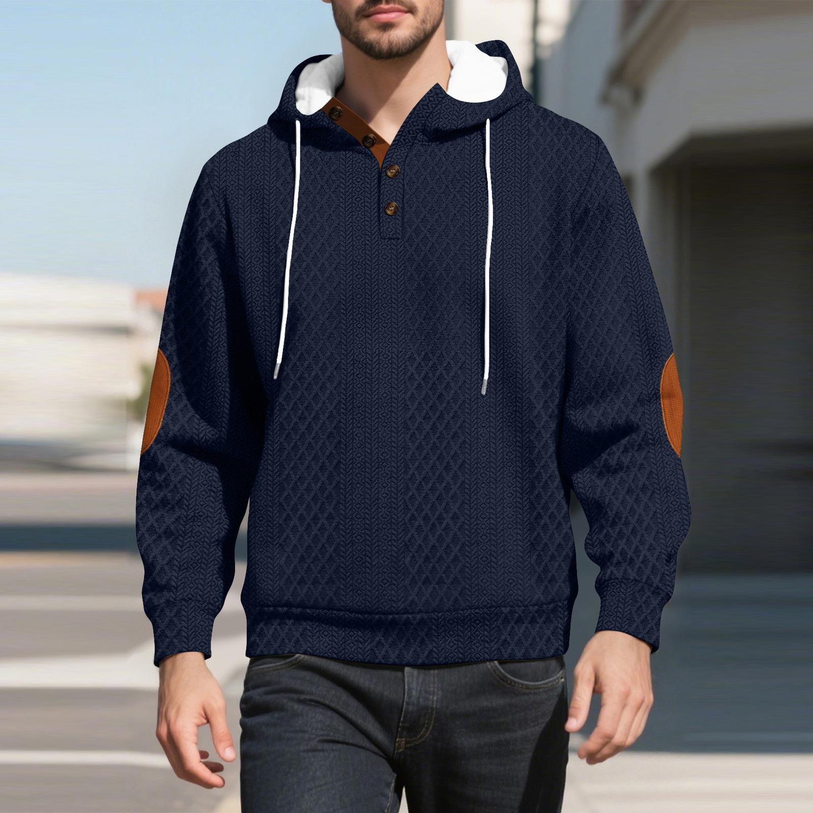 

Men s Outdoor Casual Sports Color Hooded Sweater M тёмно-синий