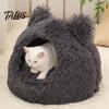 Selvopvarmende seng til koldt vejr Plys Kattehule Seng, Varm Lukket Gemmested, Fluffy Hyggelig Hule Lille Hundetelt Indendørs Katte Gemmested