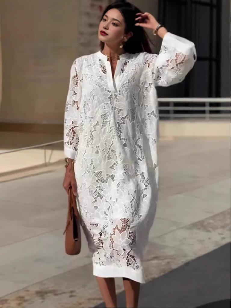 In Stock: New Casual Loose Lace V-Neck Dress Two-Piece Set