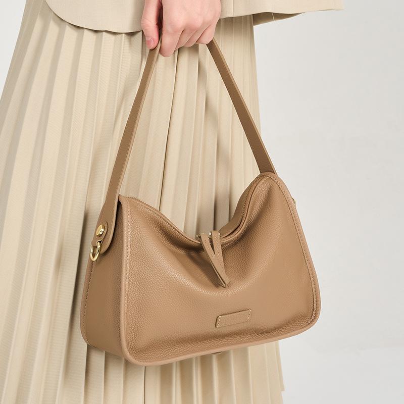 First layer cowhide bag women's new leather pillow bag retro simple and versatile shoulder bag commuter armpit bag