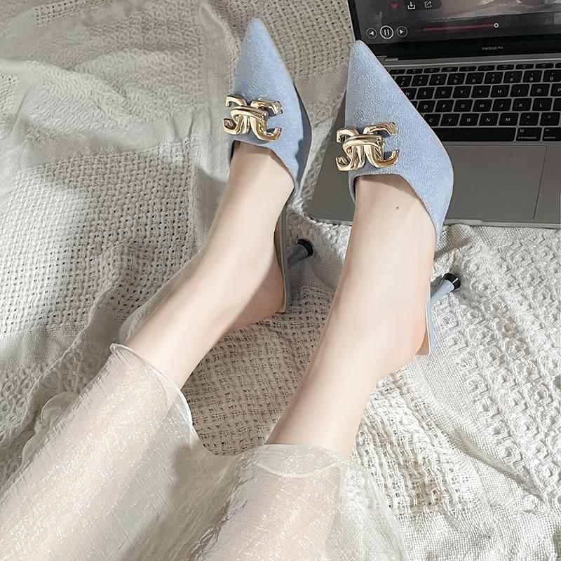 New Summer Women Sandals Shoes Metal Chain Flats Pointed Toe Women's Slippers Ladies Casual Shoes Outside Slides