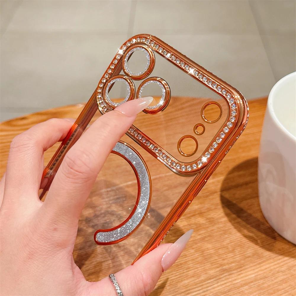 Bling Kristall Linsenfolie für Magsafe Transparente Handyhülle für iPhone 17 16 15 11 12 13 14 Pro Max Plus 17Air 16e Magnetische Hülle