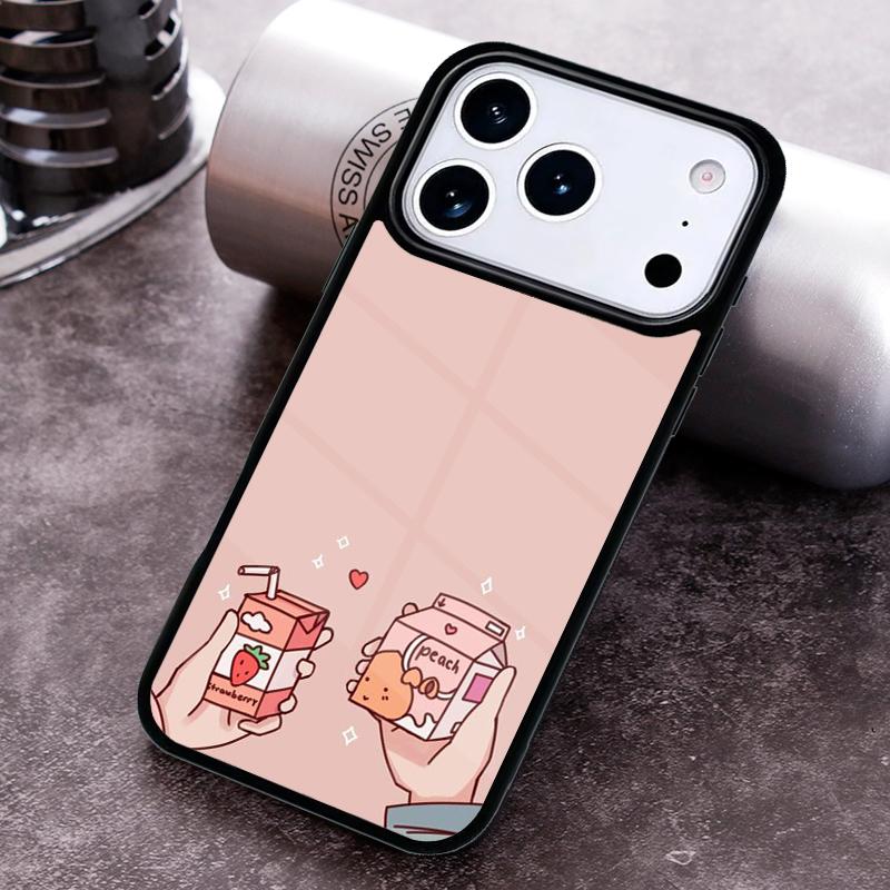 Kawaii Strawberry Milk Phone Case for iPhone 17 16 15 Pro Max Air 14 13 12 11 Plus Shockproof Cover