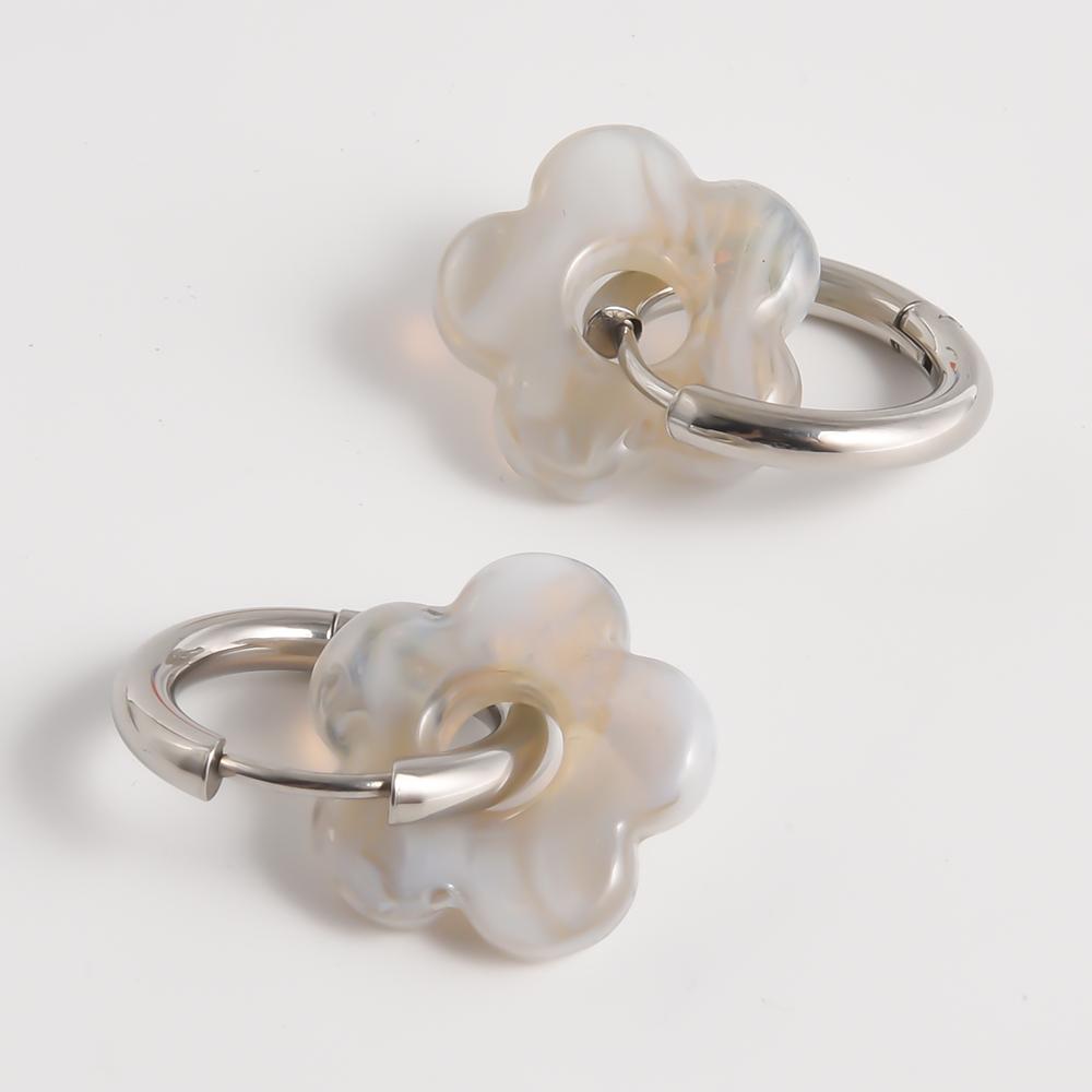 Bunte Blumen Glas Tropfen Anhänger Ohrringe Gold Farbe Kreis Ohrbügel Creolen Edelstahl Ohrringe Modeschmuck für Damen